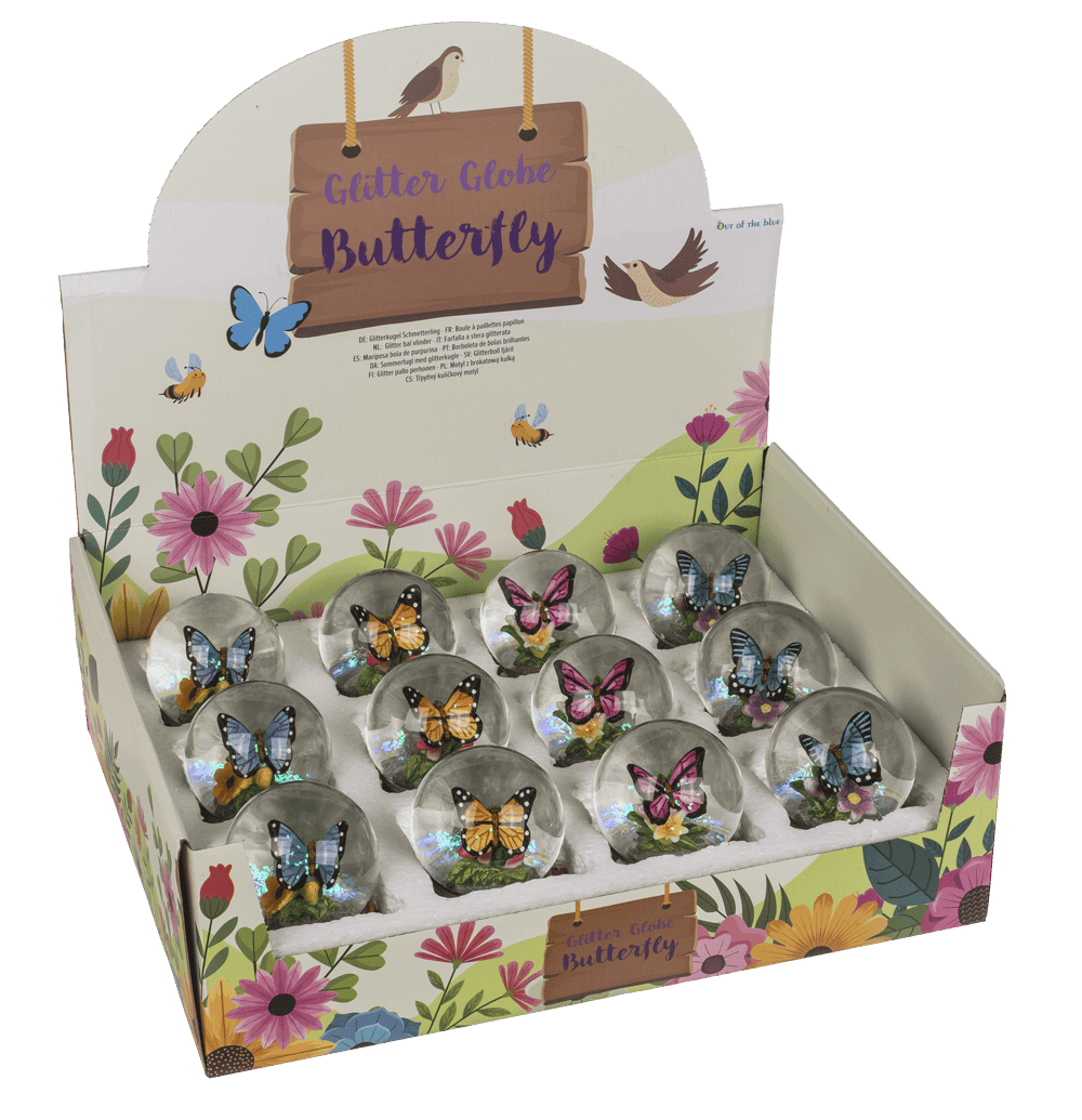 Polyresin glitter globe,Butterfly, on base,