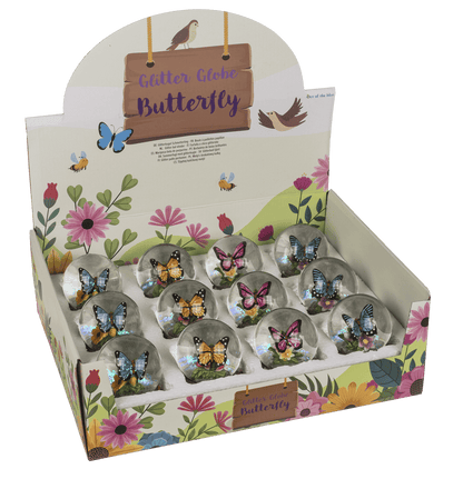 Polyresin glitter globe,Butterfly, on base,