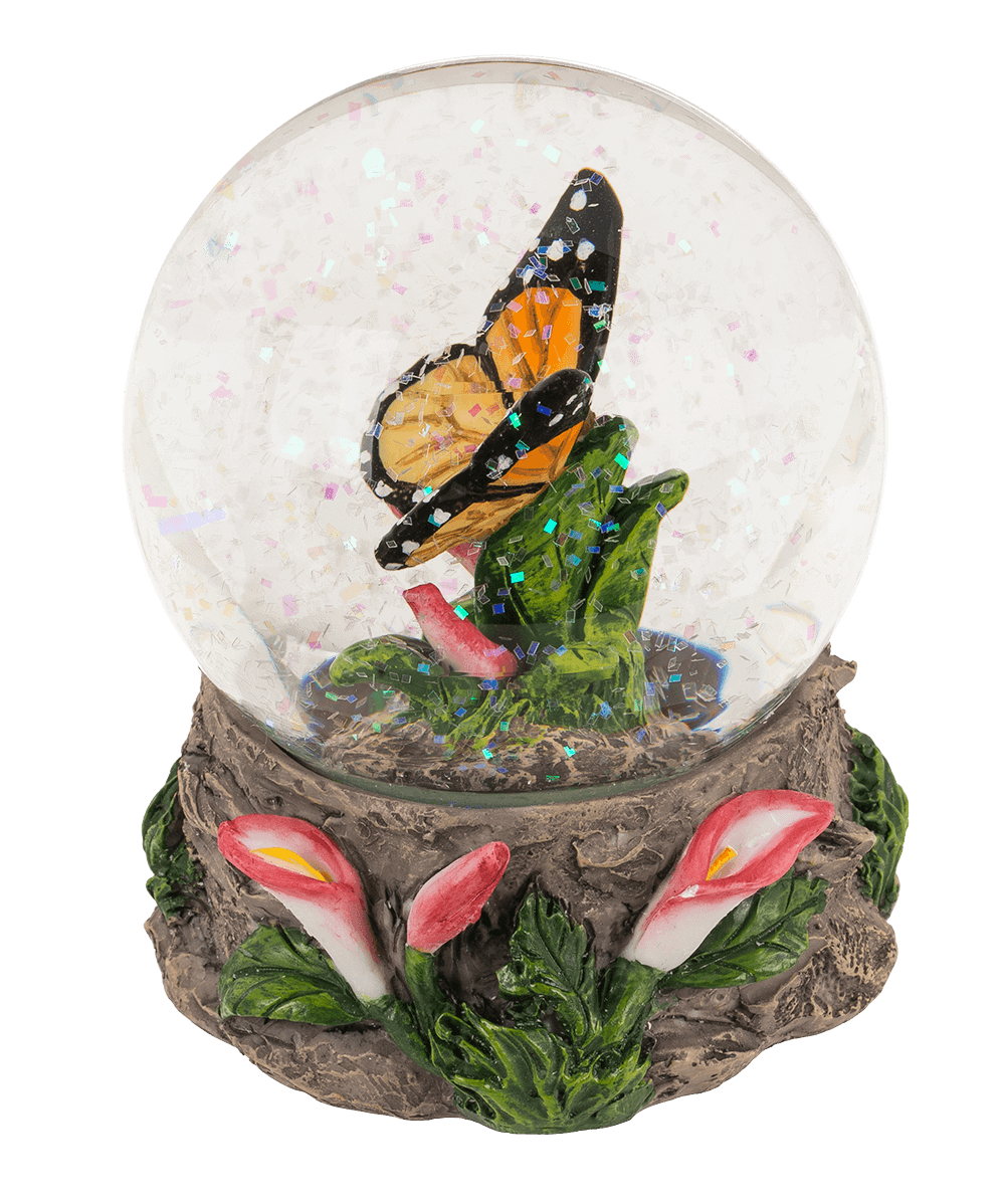 Polyresin glitter globe,Butterfly, on base,