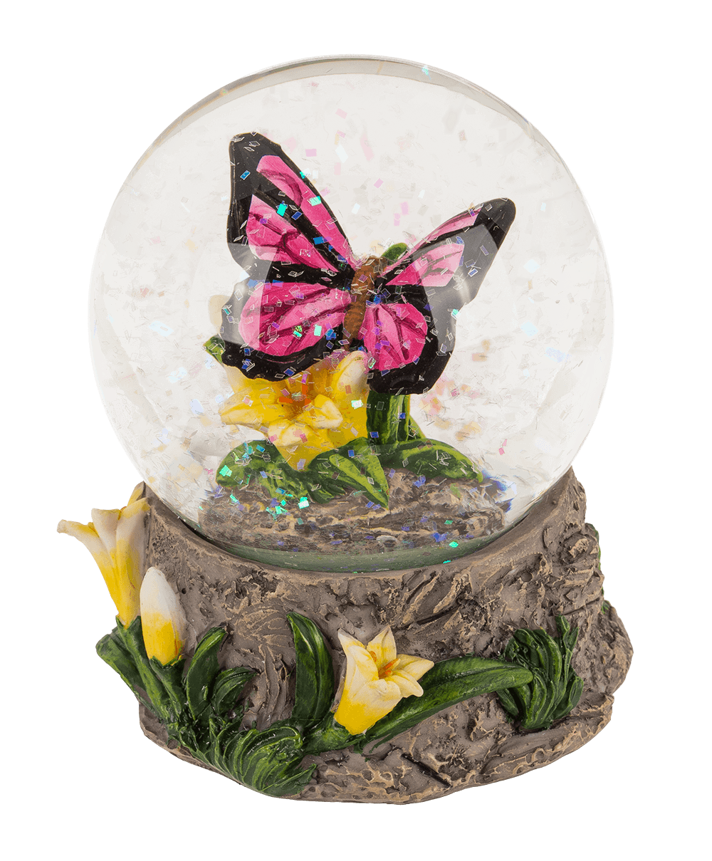 Polyresin glitter globe,Butterfly, on base,