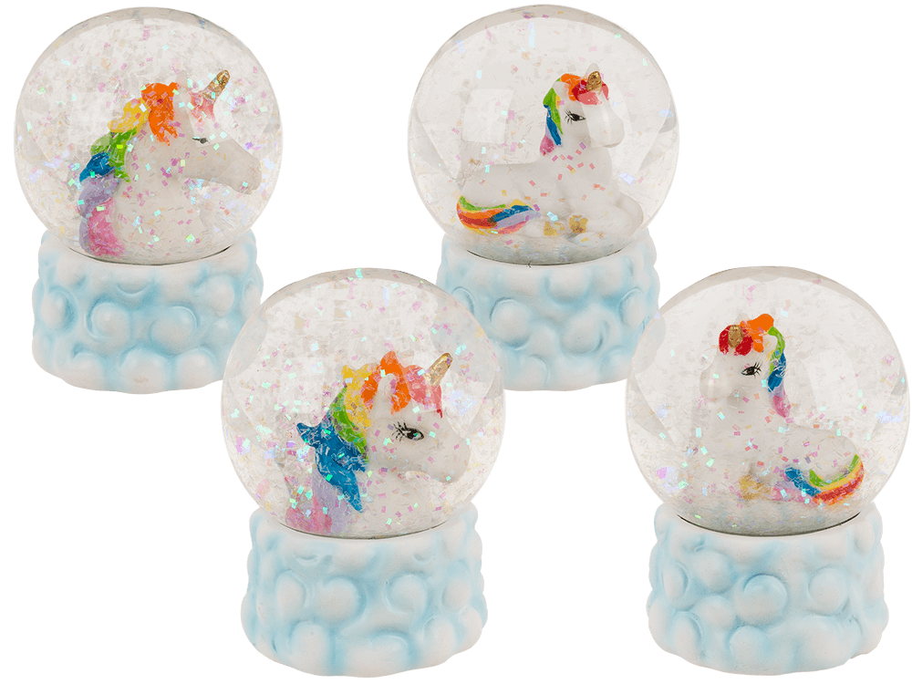 Polyresin glitter globe, unicorn on cloud,