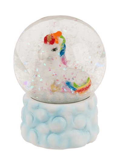 Polyresin glitter globe, unicorn on cloud,