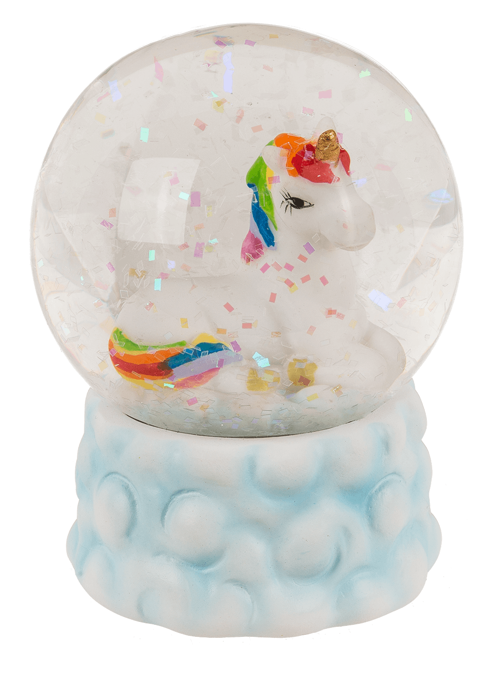 Polyresin glitter globe, unicorn on cloud,