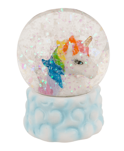 Polyresin glitter globe, unicorn on cloud,