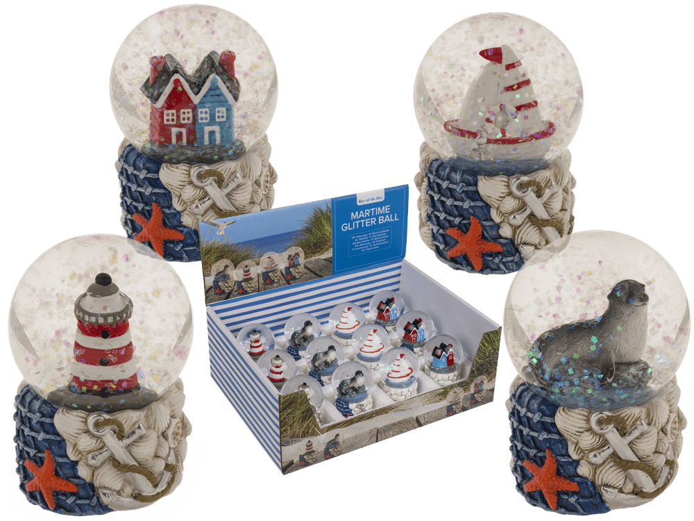 Glitter ball, maritime, white-red; 4.5 cm