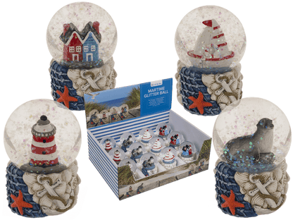 Glitter ball, maritime, white-red; 4.5 cm