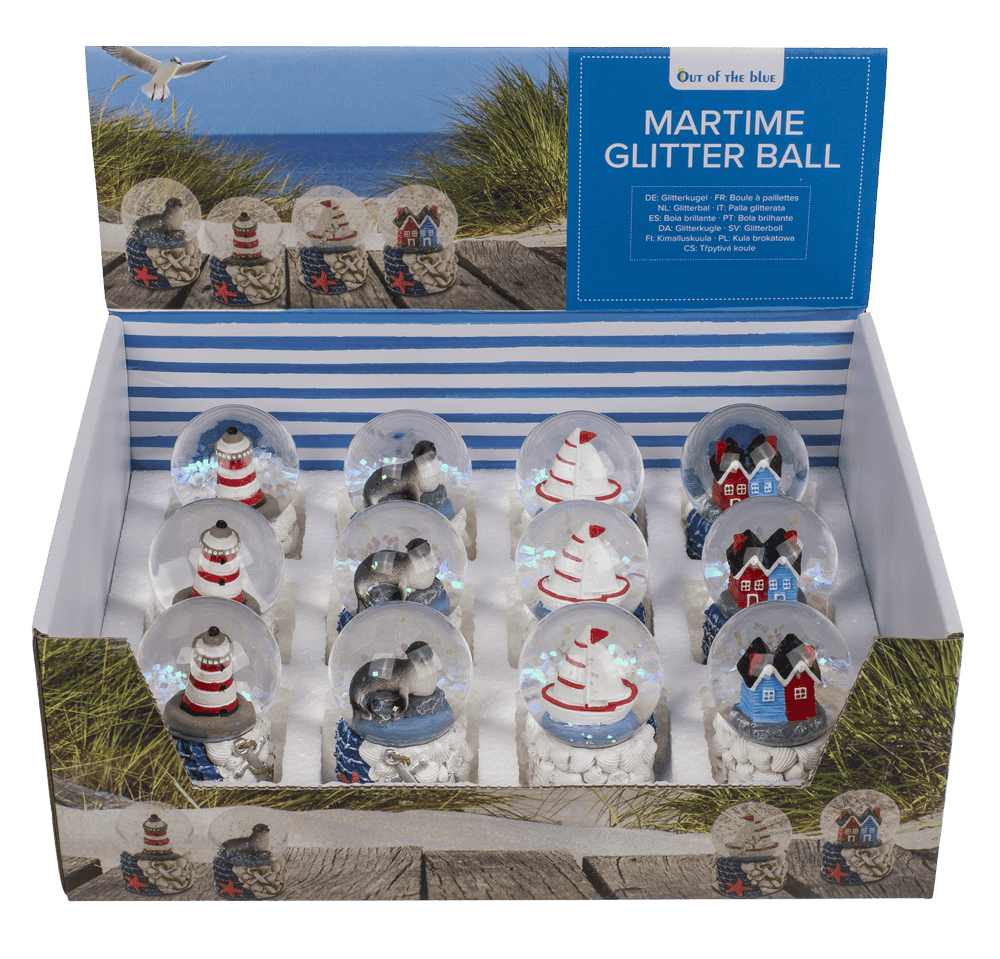 Glitter ball, maritime, white-red; 4.5 cm