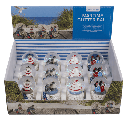 Glitter ball, maritime, white-red; 4.5 cm