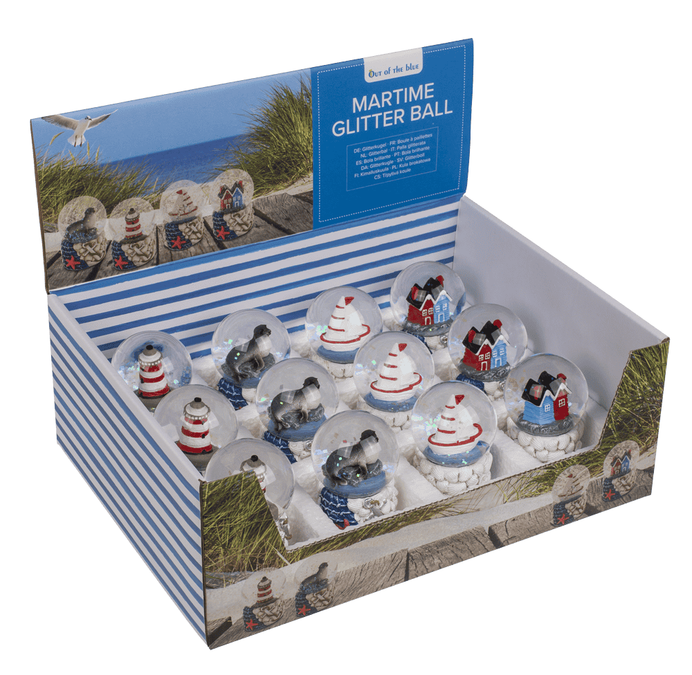 Glitter ball, maritime, white-red; 4.5 cm