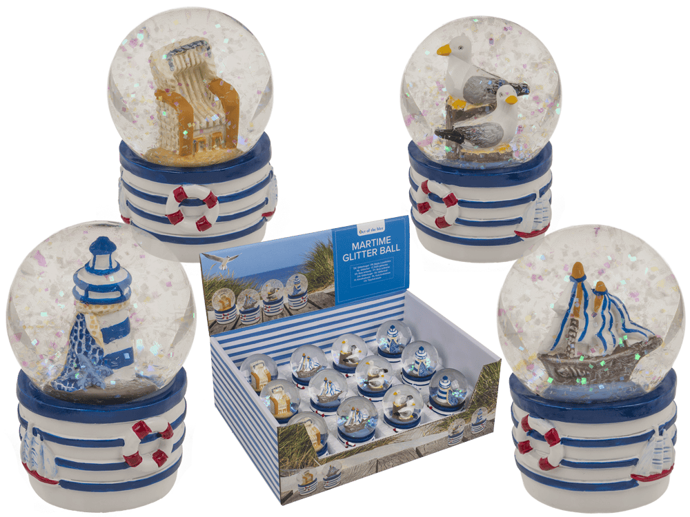 Glitter ball, maritime, blue-white, 4.5 cm,