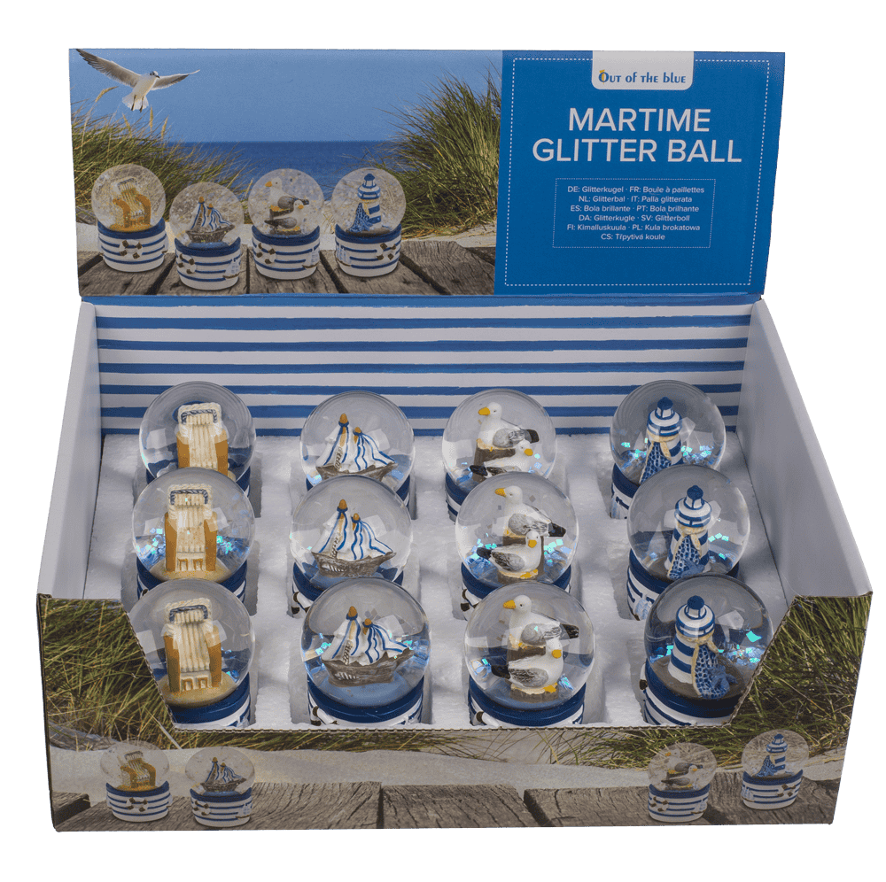 Glitter ball, maritime, blue-white, 4.5 cm,