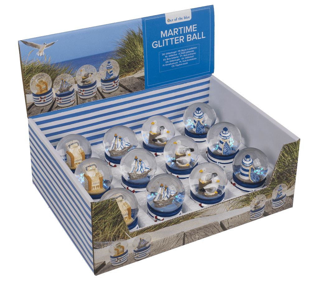 Glitter ball, maritime, blue-white, 4.5 cm,