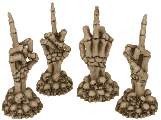 Skeleton Hand, Fuck Off, on skull base,