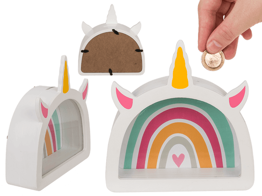 Wooden saving bank, Rainbow unicorn,