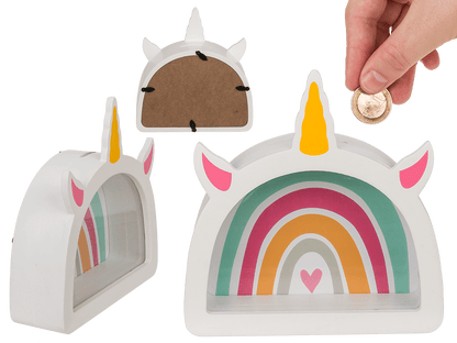 Wooden saving bank, Rainbow unicorn,