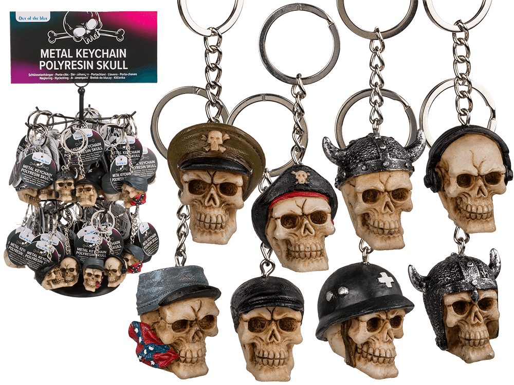 Metal keychain, Polyresin Skull,