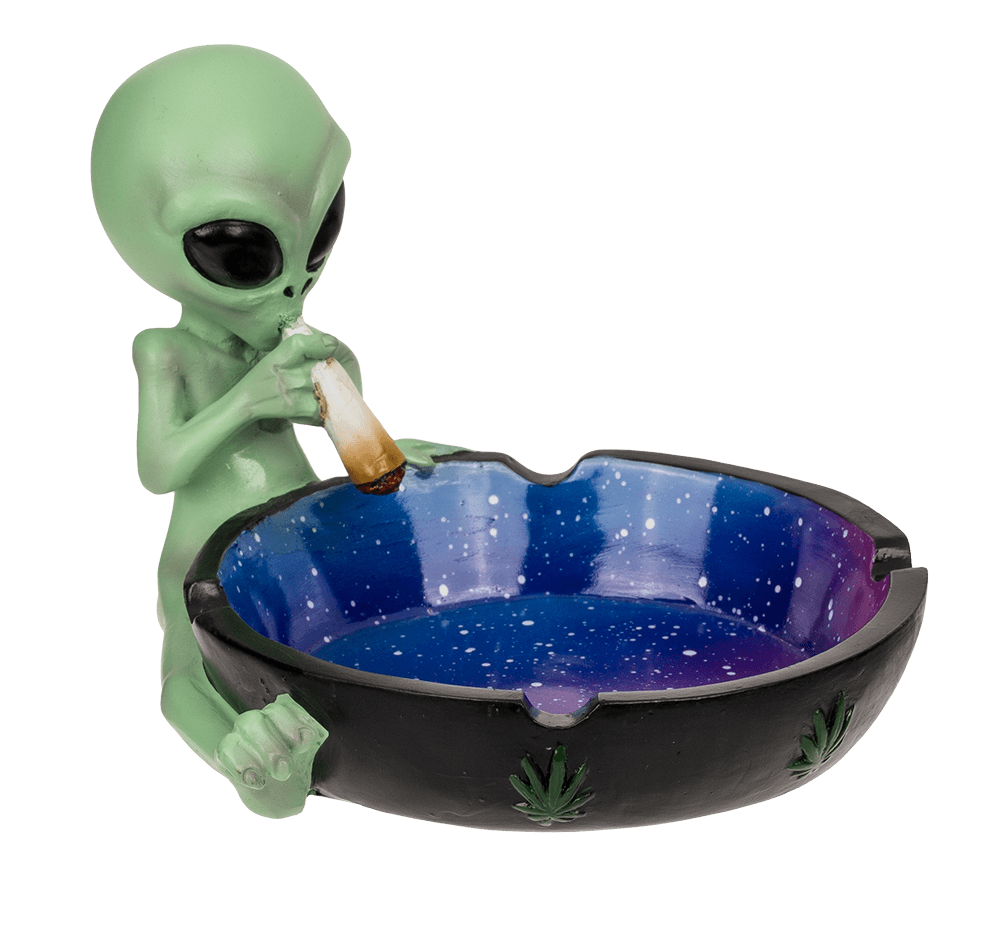 Polyresin ashtray, Alien with joint,