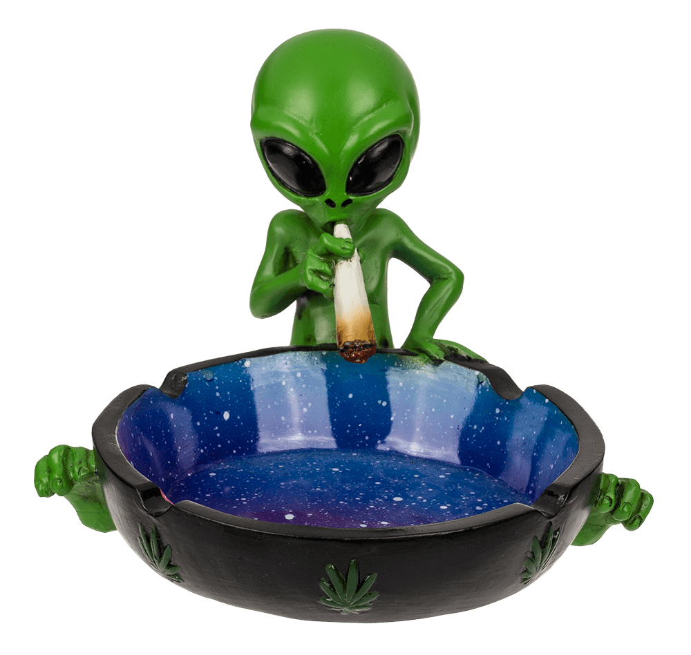 Polyresin ashtray, Alien with joint,