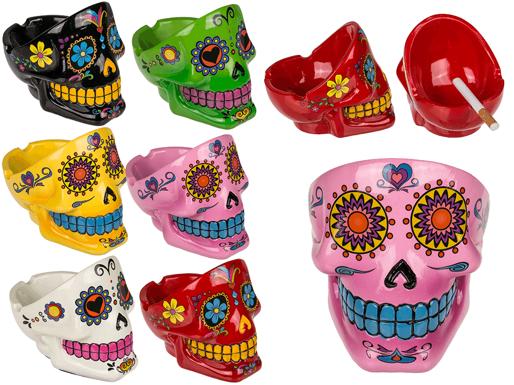 Polyresin ashtray, Coloured Skull I,