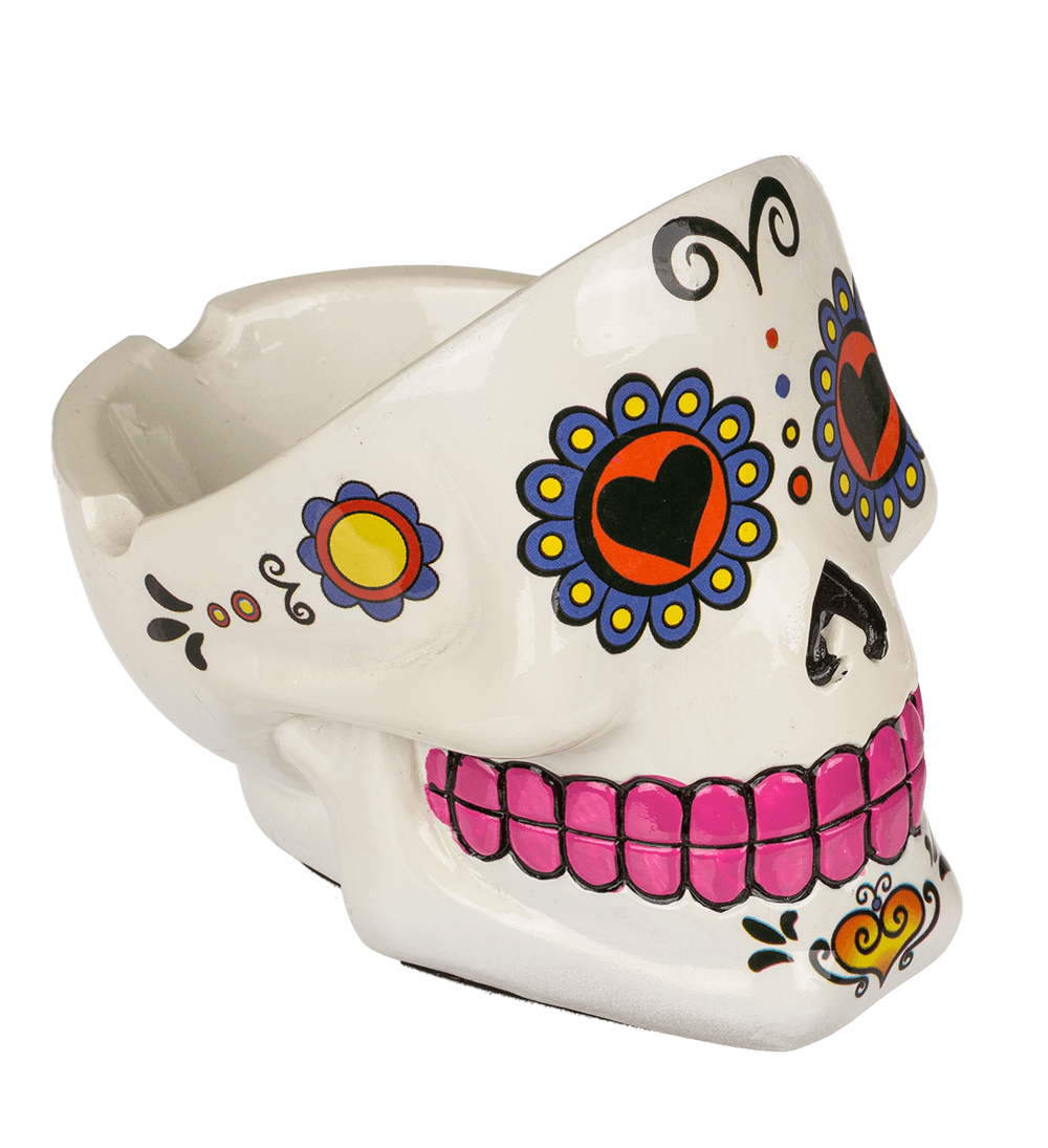 Polyresin ashtray, Coloured Skull I,