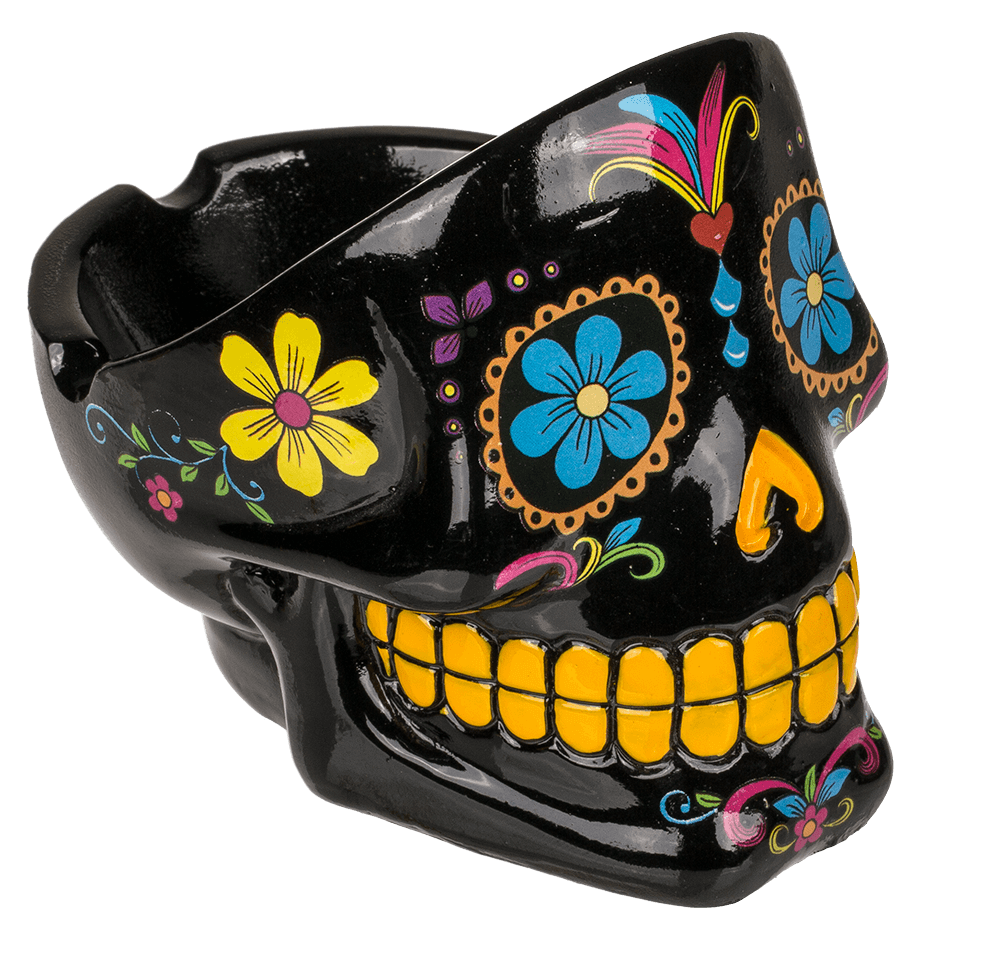 Polyresin ashtray, Coloured Skull I,