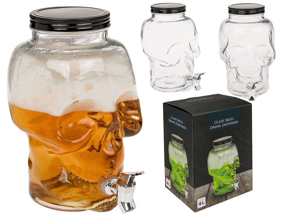 Glass Skull Drink Dispenser, 4 L,