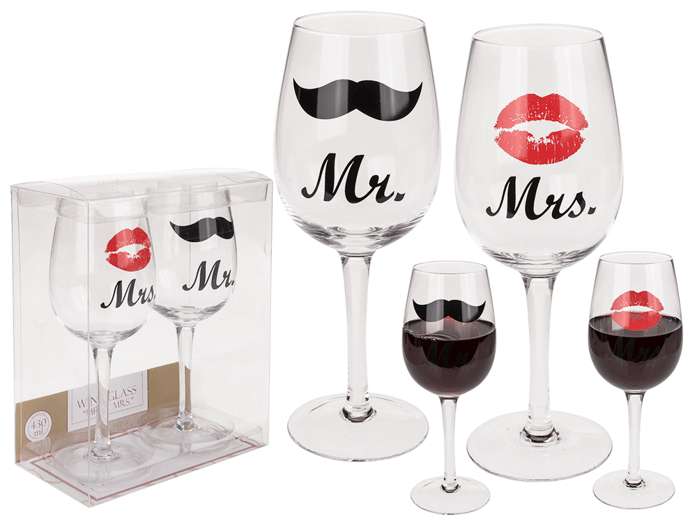 Wine glass with Kiss and Moustache decor for,