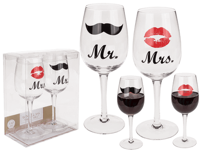 Wine glass with Kiss and Moustache decor for,