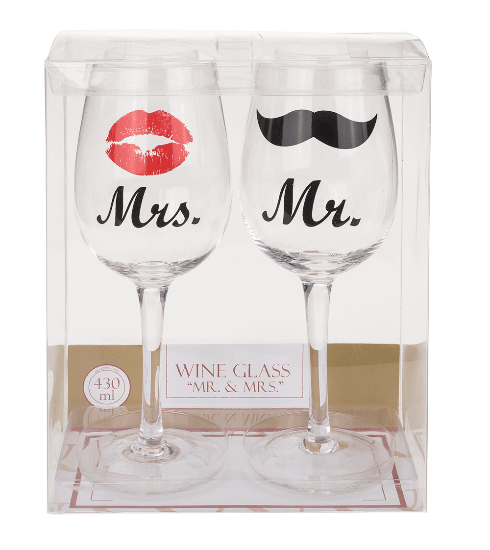 Wine glass with Kiss and Moustache decor for,