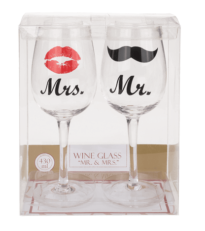 Wine glass with Kiss and Moustache decor for,