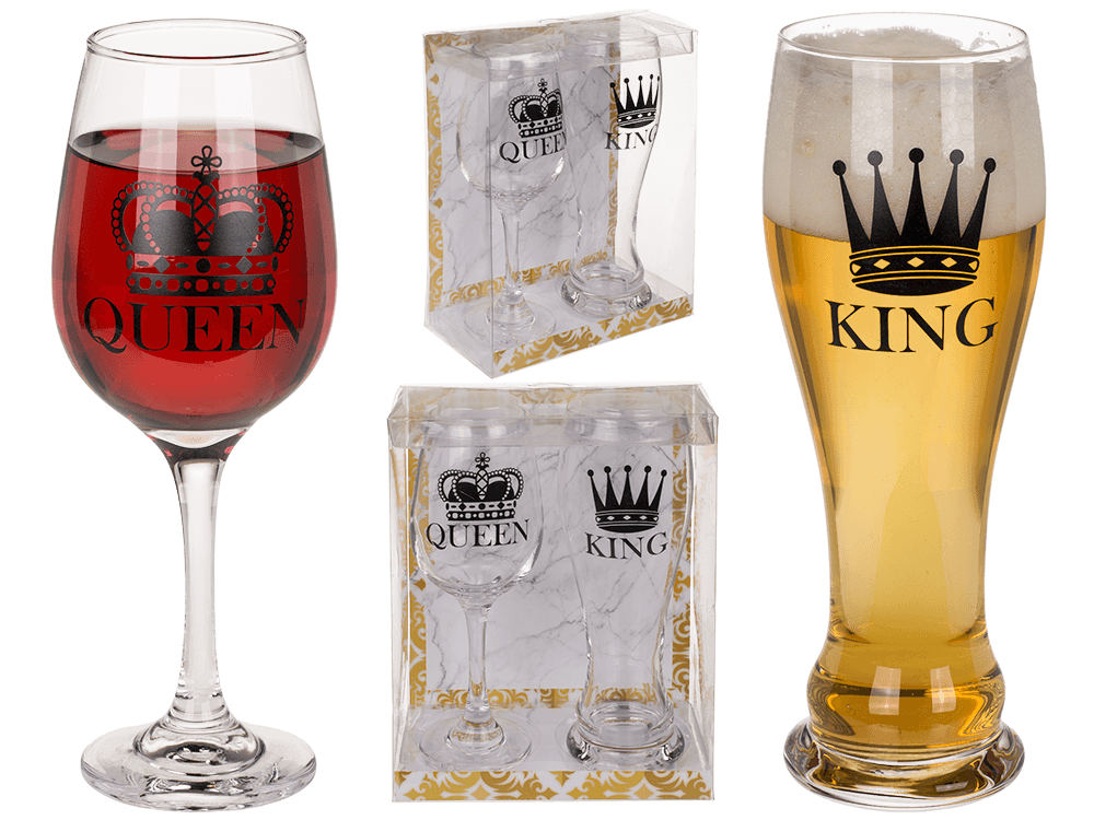 Drinking glass set, King & Queen,