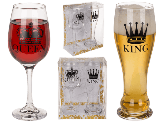 Drinking glass set, King & Queen,