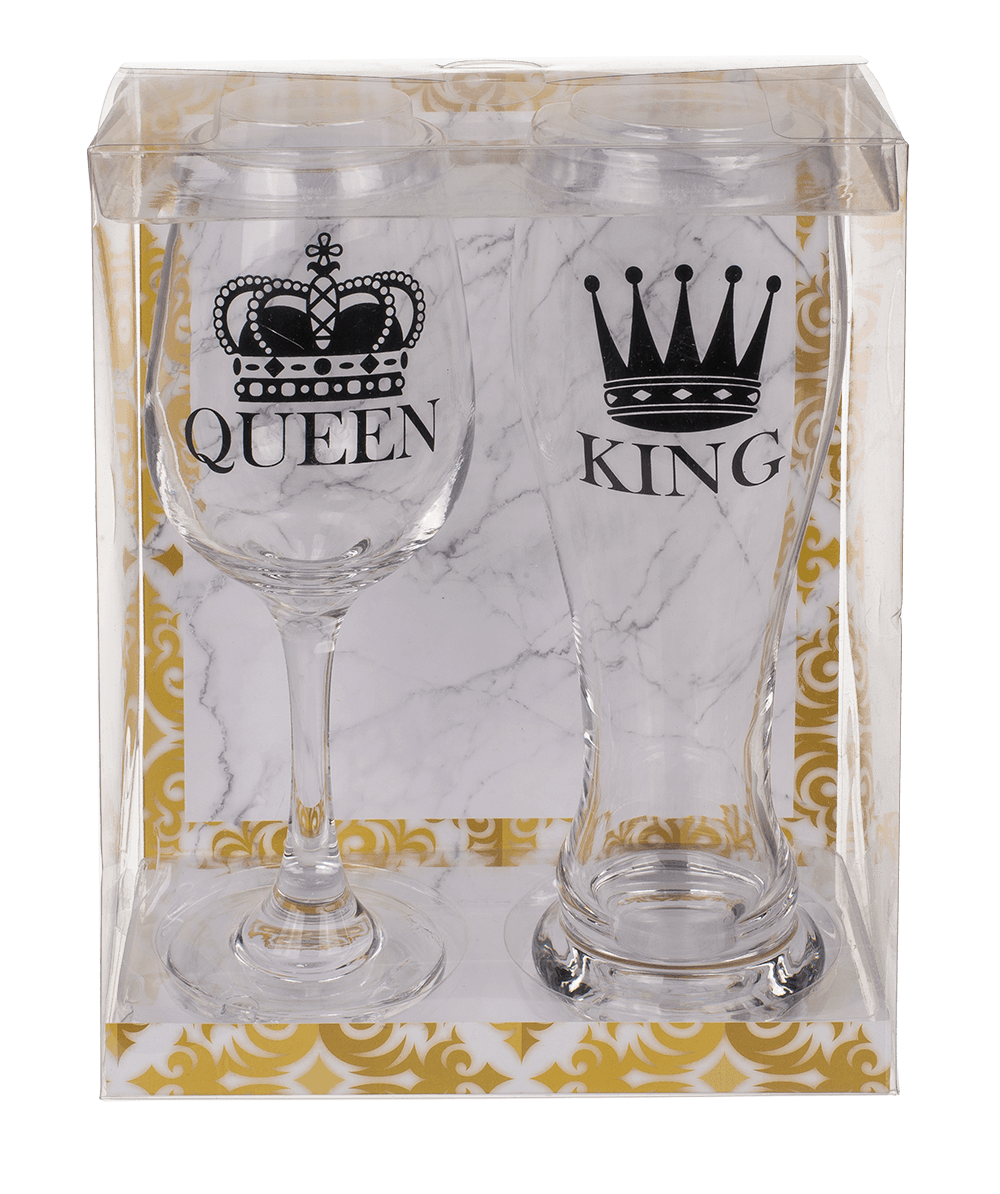 Drinking glass set, King & Queen,