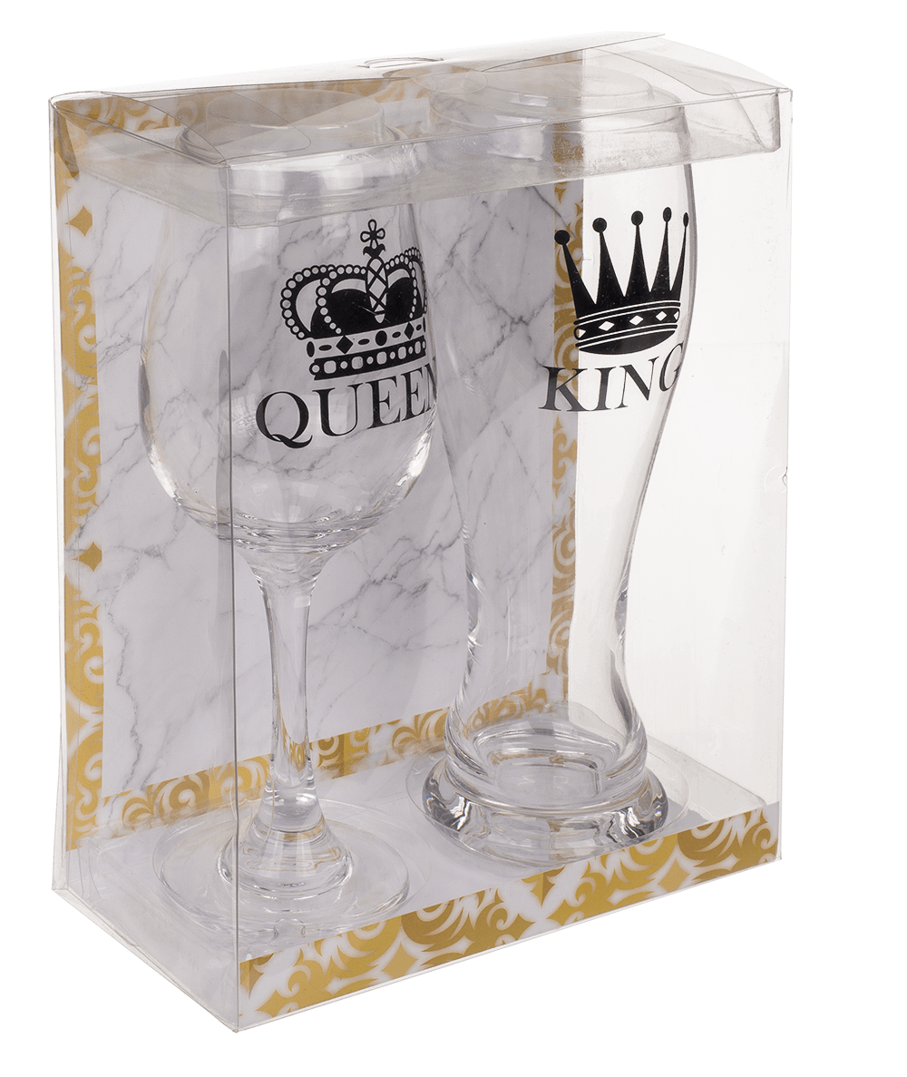 Drinking glass set, King & Queen,