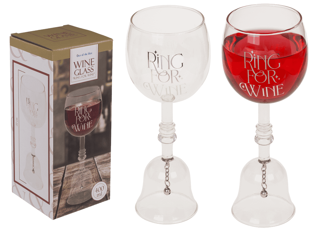78-7949_000.png Wijn glas tafelbel met Ring For Wine opdruk, 400 ml, geleverd in geschenkdoos.