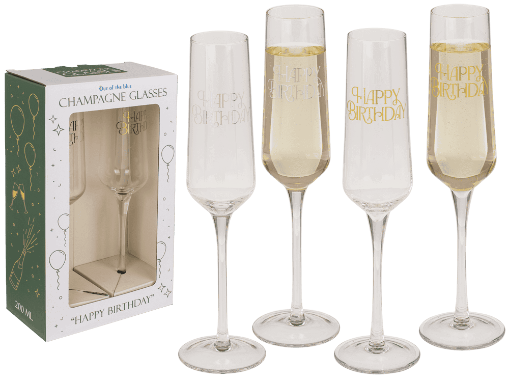 Champagne glass set, Happy Birthday, 7 x 26 cm,