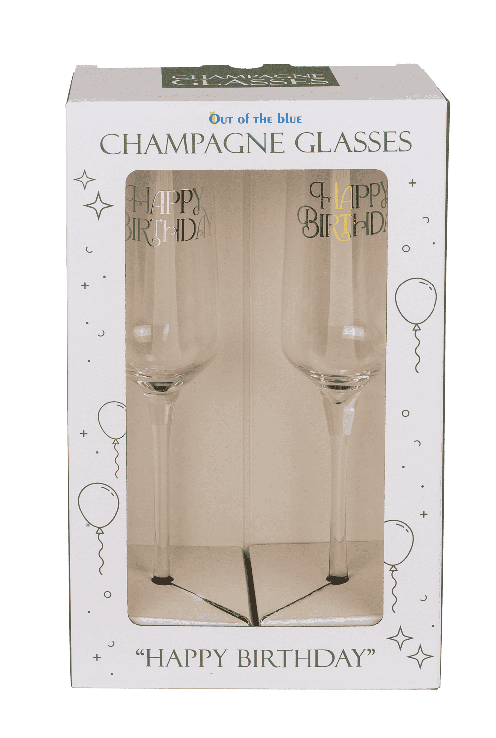 Champagne glass set, Happy Birthday, 7 x 26 cm,