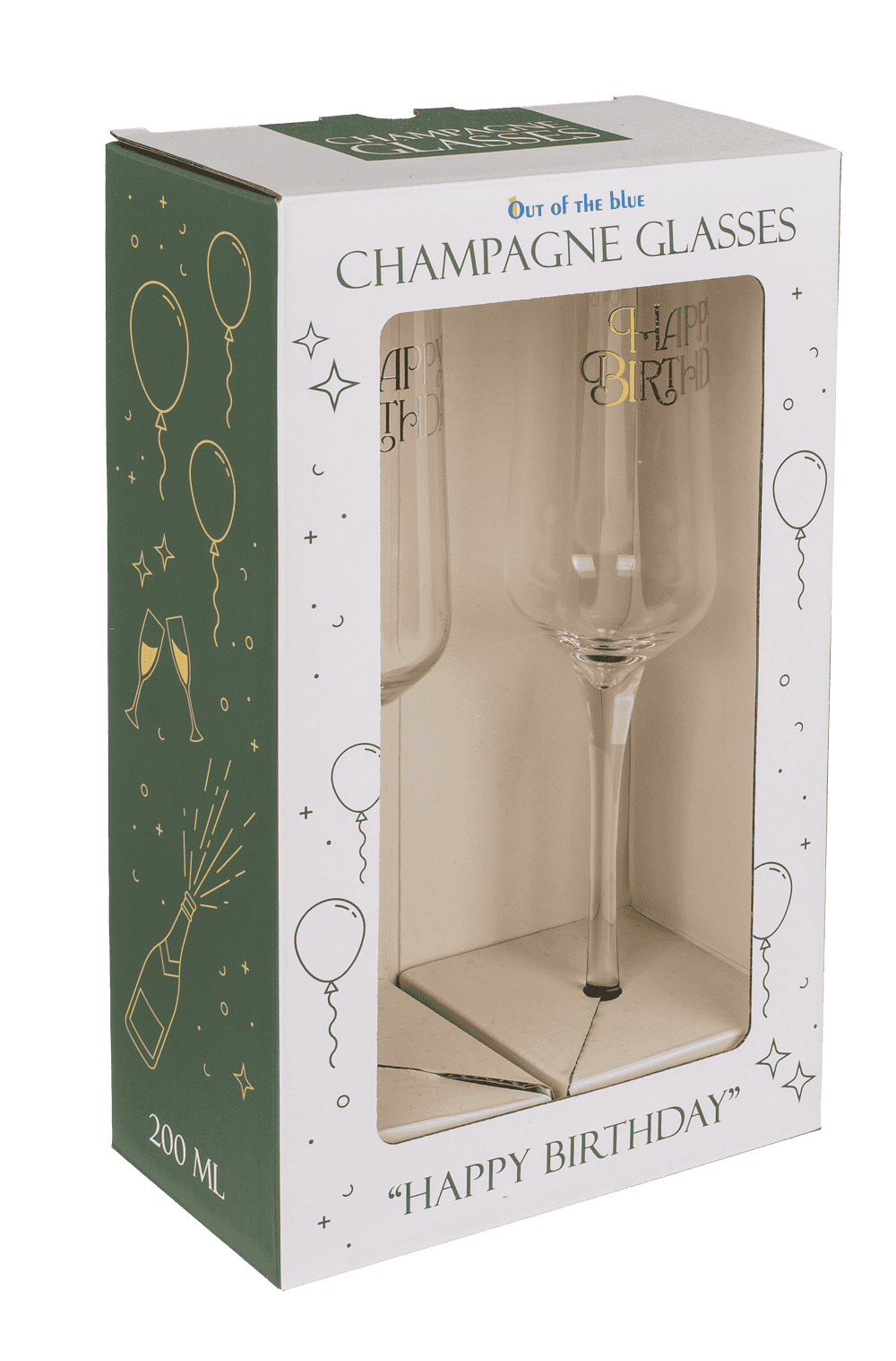 Champagne glass set, Happy Birthday, 7 x 26 cm,