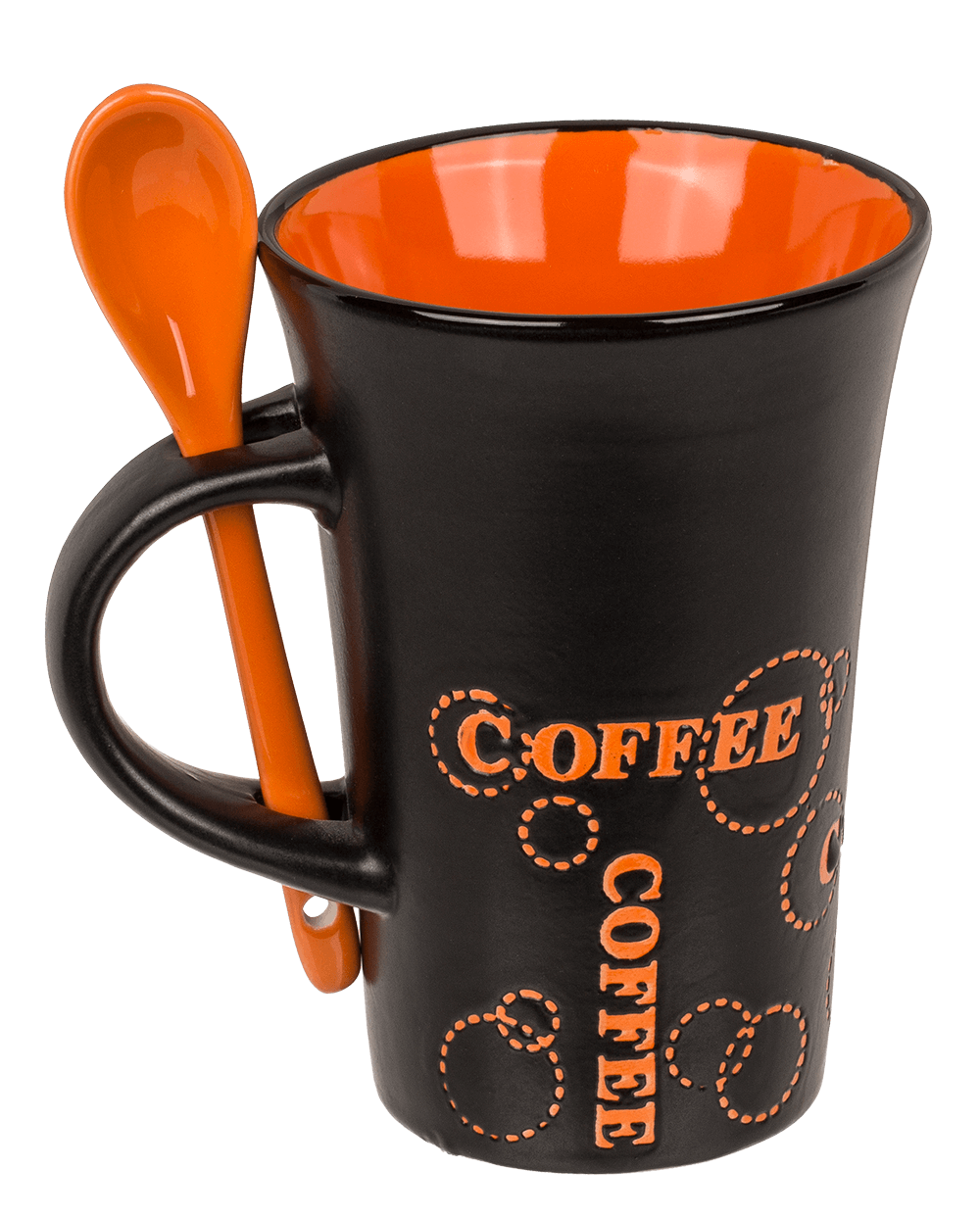 Black Ceramic Mug with spoon, Coffee,