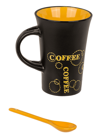 Black Ceramic Mug with spoon, Coffee,