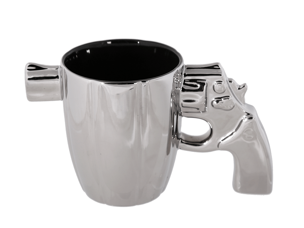 Silver mug with revolver handle,