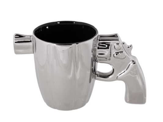 Silver mug with revolver handle,
