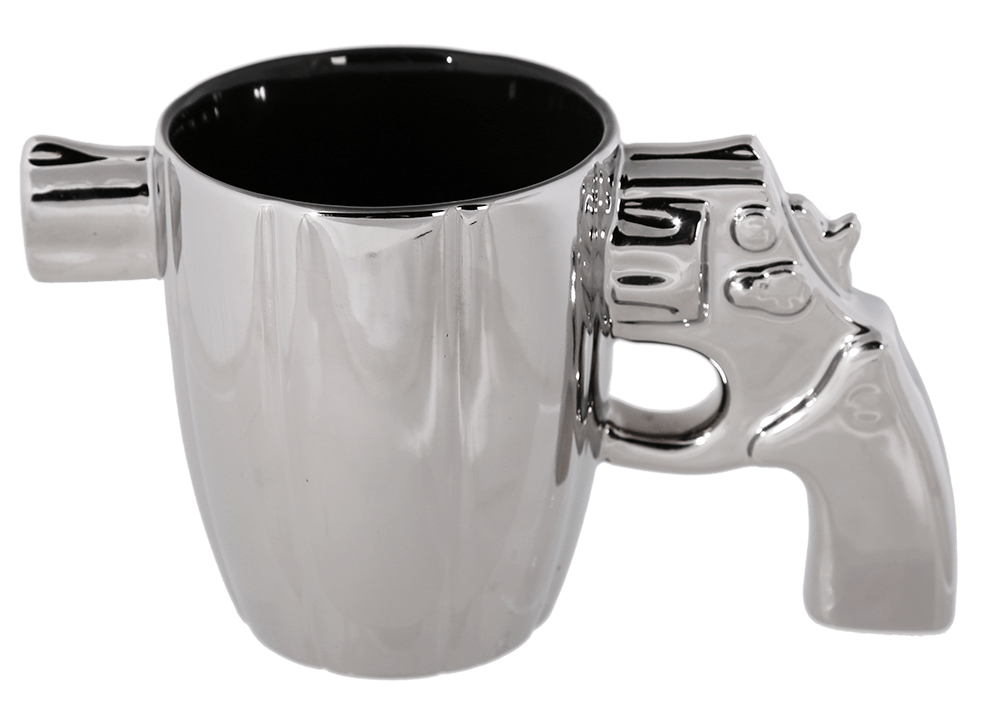 Silver mug with revolver handle,