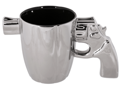 Silver mug with revolver handle,