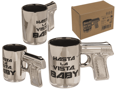 Silver mug with pistol grip, Hasta la vista baby,