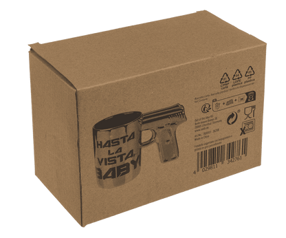 Silver mug with pistol grip, Hasta la vista baby,