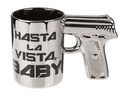 Silver mug with pistol grip, Hasta la vista baby,