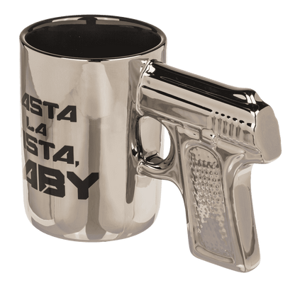 Silver mug with pistol grip, Hasta la vista baby,