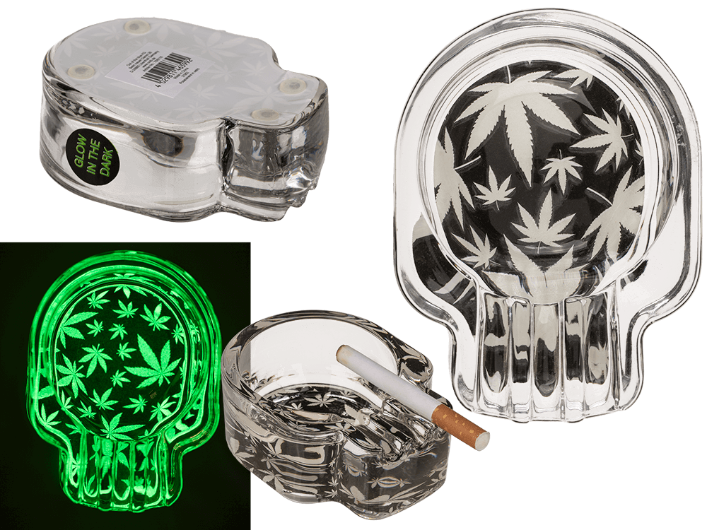 Glass ashtray, Cannabis Skull,