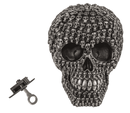 Money box with lock, Silver skull design,